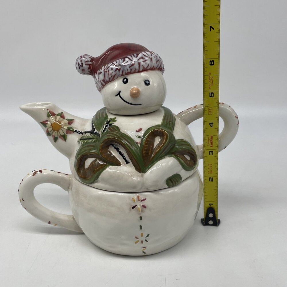 Jingle Bell Snowman Tracy Porter Let’s Hang Mistletoe 3 Pc Teapot & Mug Gift - Picture 14 of 14